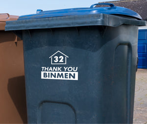 Wheelie Bin with House Number Thank you Decal Sticker 