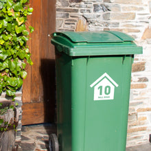 Load image into Gallery viewer, Number and Street name Wheelie Bin Number Decal Sticker
